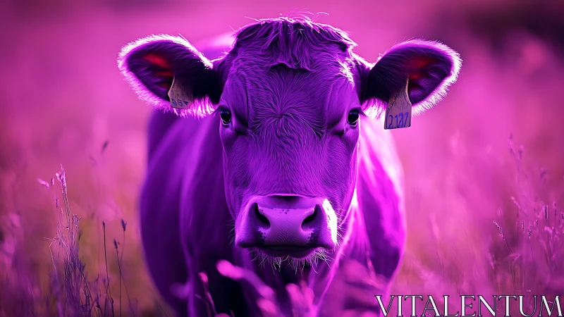 Iridescent magenta cow portrait uses hyperreal chromatic contrast
