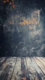 Weathered loft corner with rustic wood and moody wall.