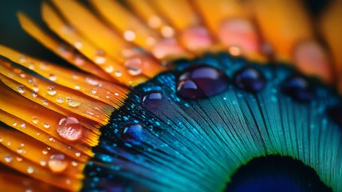 Macro study isolates dewy daisy petals and iridescent blue center