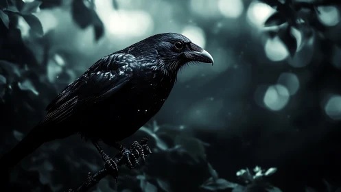 A Dark Raven's Quiet Moment Among the Shadows.