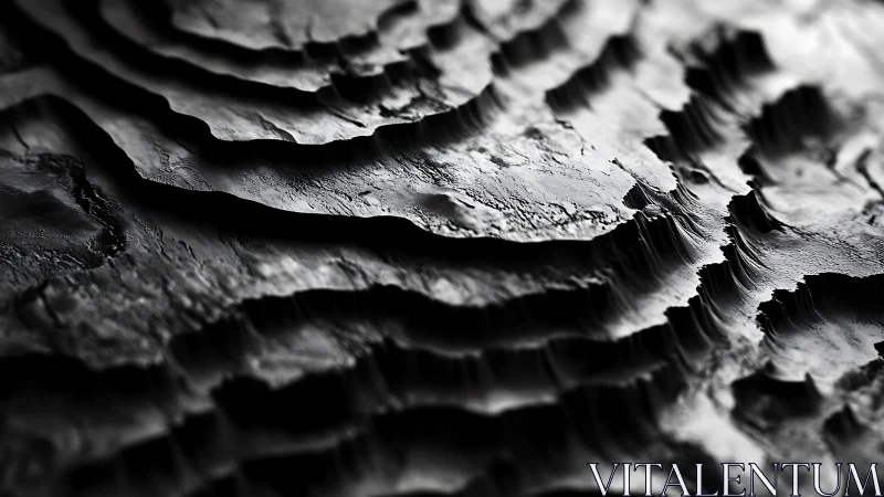 Layered monochrome terrain relief with high-contrast microtopography
