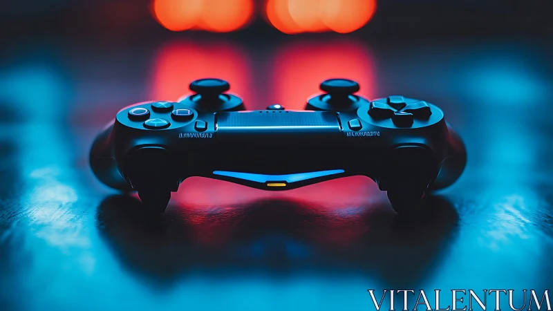 Neon-Lit Gaming Controller in Vibrant Cyan and Crimson.