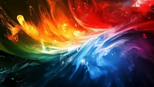 Vivid swirling abstract waves in red, blue, and yellow.