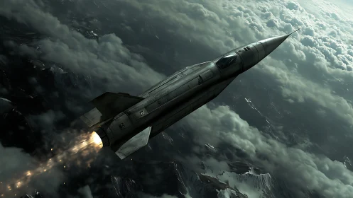 Hypersonic aerospace vehicle ascends above dense cloud layers