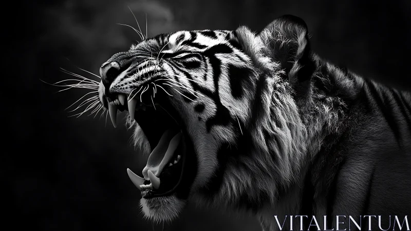 Roaring tiger portrait glowing with bold monochrome power.