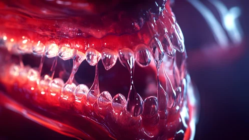 Close-up of monstrous transparent jaws in vivid horror art style.