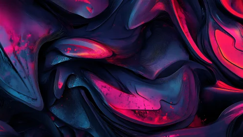 Neon magenta and cyan fluid folds in abstract digital topography