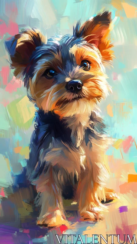Yorkshire terrier portrait in vivid impasto rainbow light.