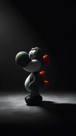 Cartoon dinosaur 3D model stands under directional spotlight