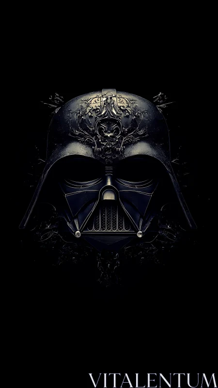 Dark sci fi helmet with ornate gothic relief detailing