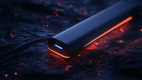 Sleek charging stick glows with futuristic neon red light