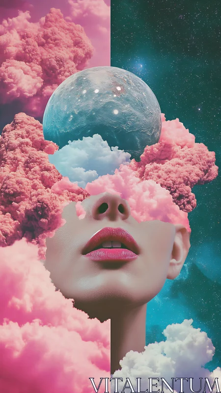 Dream-soaked lips inhale nebula clouds and cradle a moon