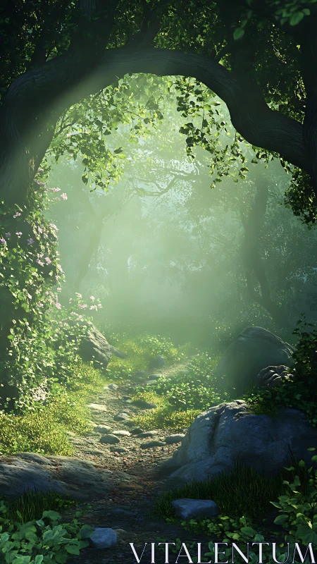 Sunlit Cave Entrance Framed by Lush Green Foliage.