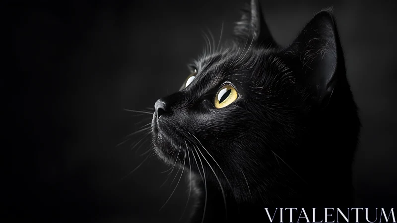 Black Cat with Glowing Golden Eyes in Moonlight.