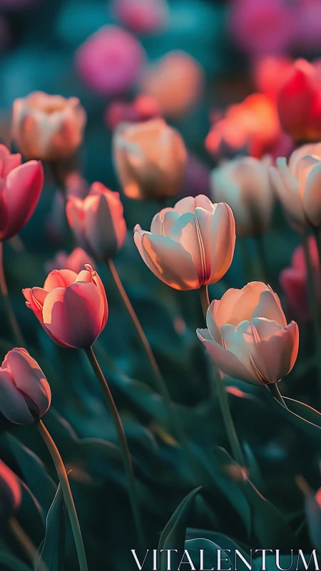 Tulips in Golden Light: Shallow Depth Field Botanical Study