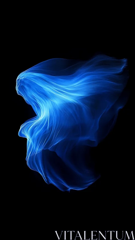 Blue light trails forming fluid abstract structure on black.