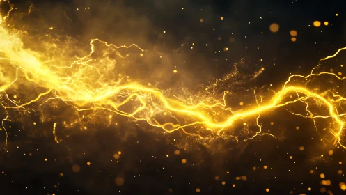 Golden Lightning Formation Against Dark Background.