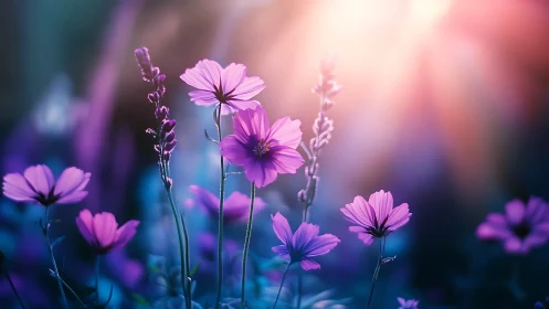 Luminescent Cosmos Flowers: Optical Depth of Field Composition.