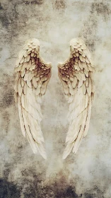 Ivory angel wings against distressed textured wall.