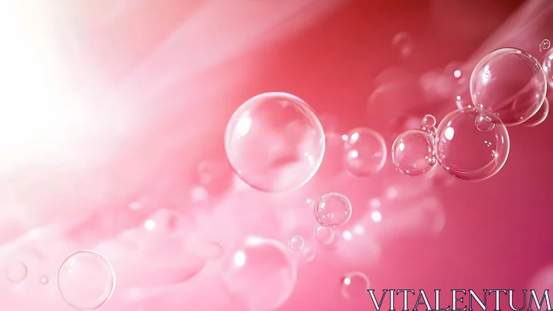 Soft pink background with translucent floating bubbles.