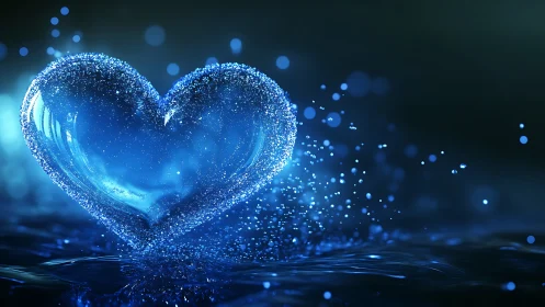 Glowing Blue Heart Shape Dissolving Into Particles