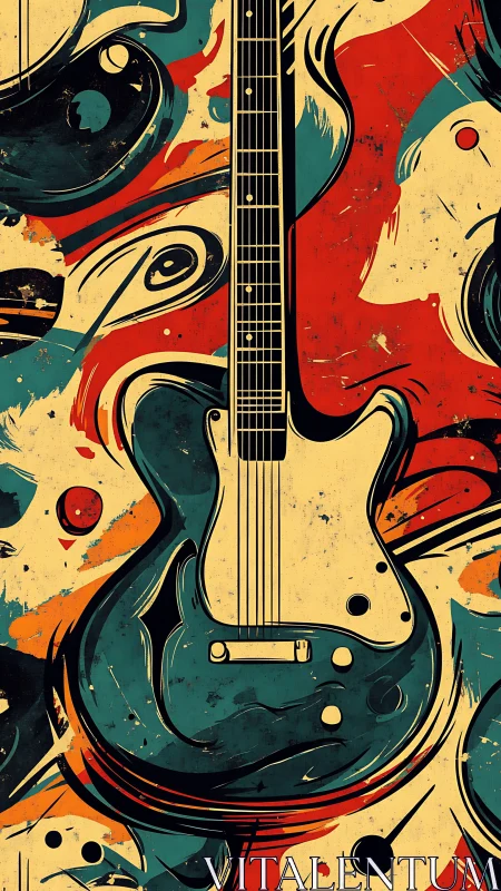 Electric guitar dominates bold abstract retro composition