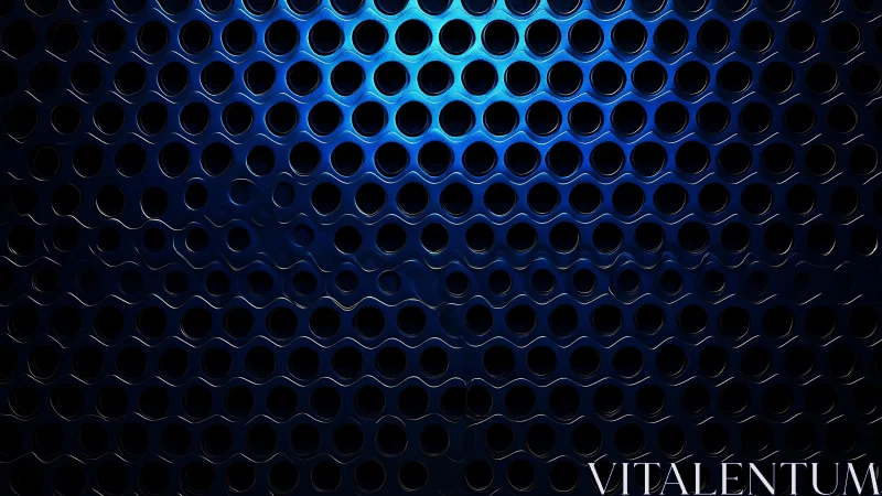 Blue metallic perforated sheet abstract pattern with lighting.
