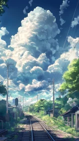 Summer clouds rise like slow thunder over quiet rails