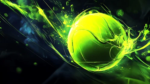 Neon tennis ball rendered with dynamic motion streak effects