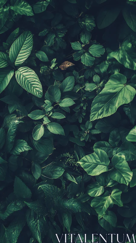 Dense green foliage with overlapping tropical leaves.