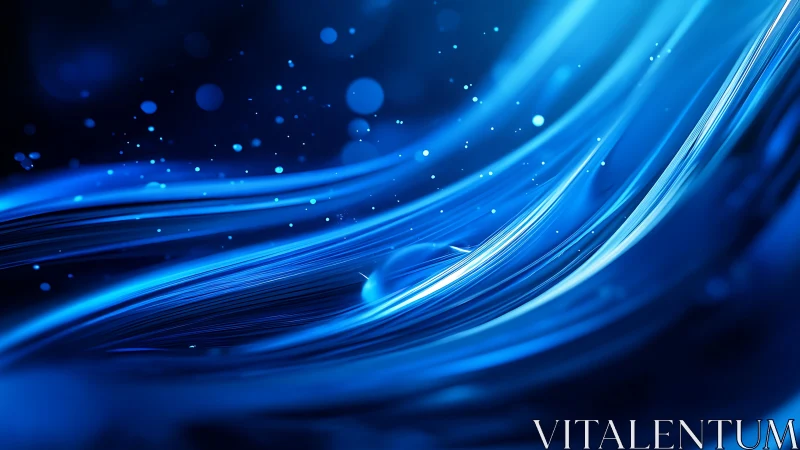 Glowing blue waves drift softly through a starry digital sea