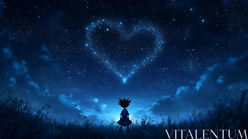 Solitary Figure Observing Celestial Heart Formation Against Twilight Sky