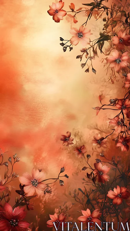 Cosmos flowers arranged against warm gradient background.