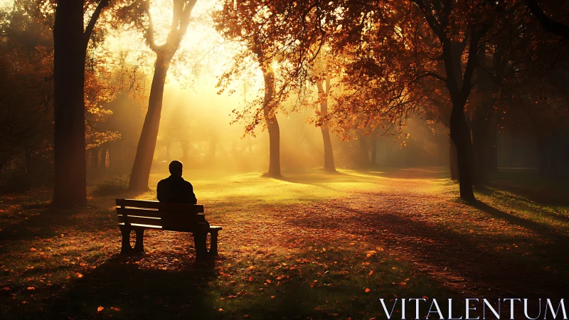 Solitary dreamer studies sunlit paths through quiet autumn