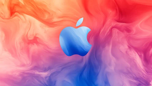 Blue glass logo floats over fluid red to violet gradient field