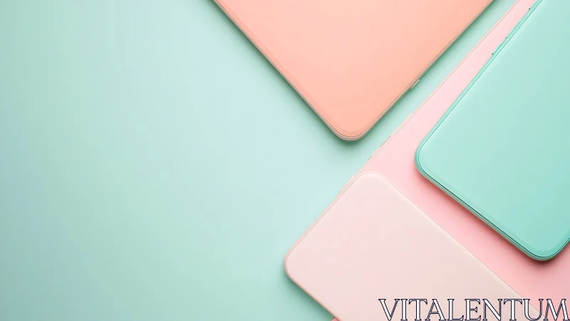 Soft pastel laptops create a calm, modern workspace mood