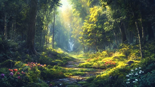 Luminous Forest Sanctuary: Digital Landscape Rendering.