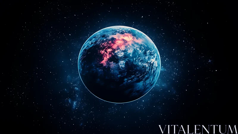 Glowing exoplanet rendered in deep-space digital color contrast