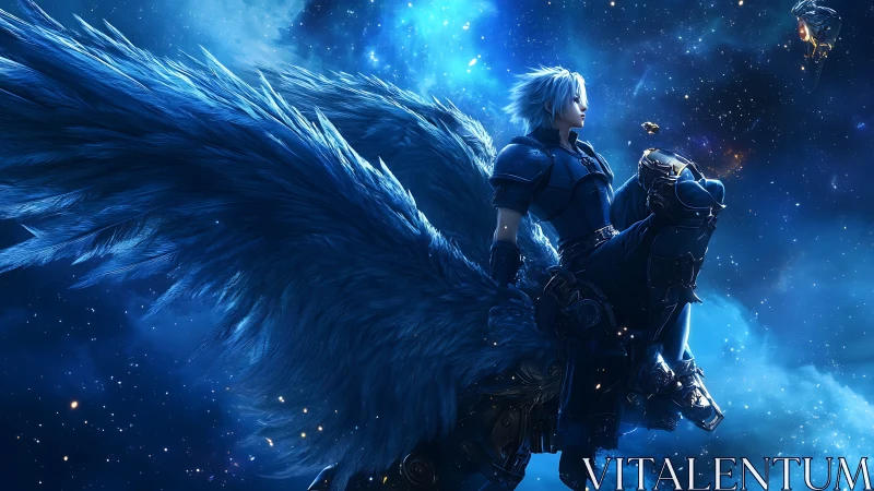 Starlit winged warrior drifting softly through space.