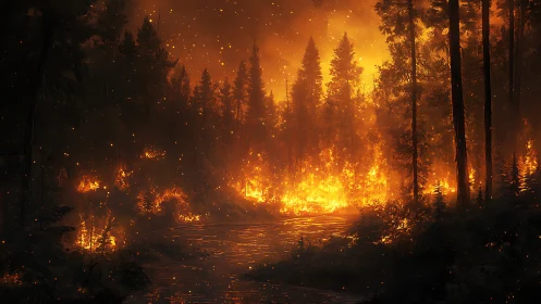 Nocturnal Forest Conflagration: Intense Wildfire with Radiative Heat Dynamics