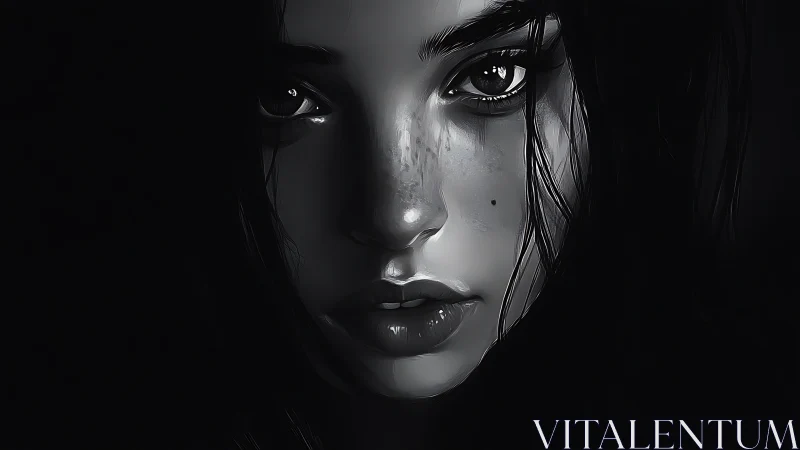 Midnight gaze in grayscale, where shadows learn to breathe.