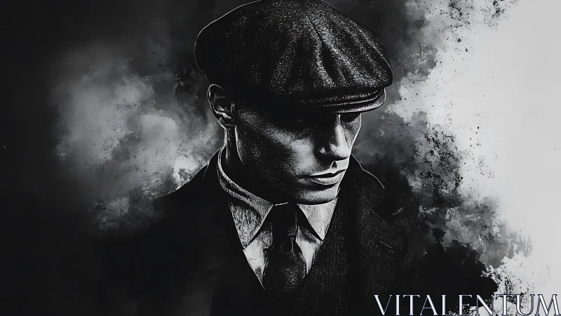 Monochrome male portrait with chiaroscuro lighting and ink dispersion