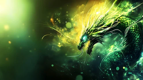 Starlit jade dragon coils through neon mist and roaring light
