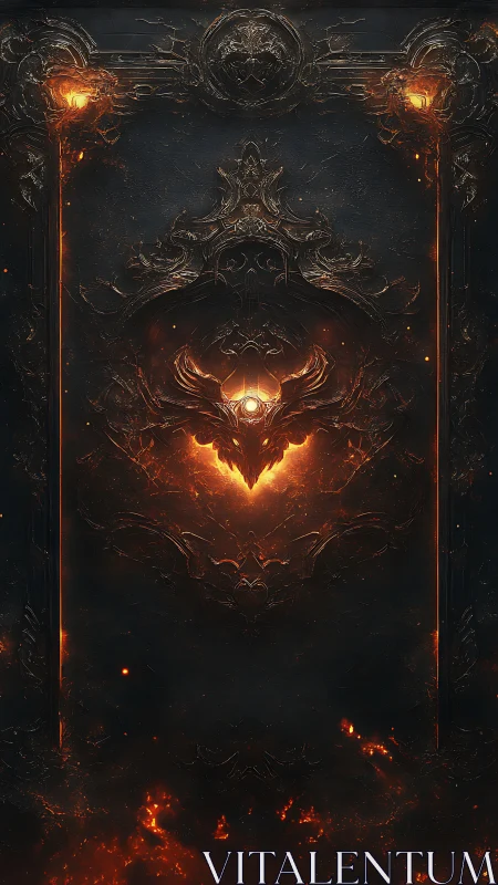 Infernal demonic sigil framed by molten black iron border.
