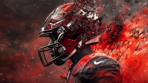 Blazing football warrior charging through sparks and storm.