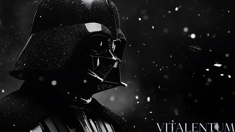 Photorealistic dark armor profile in high-contrast chiaroscuro.