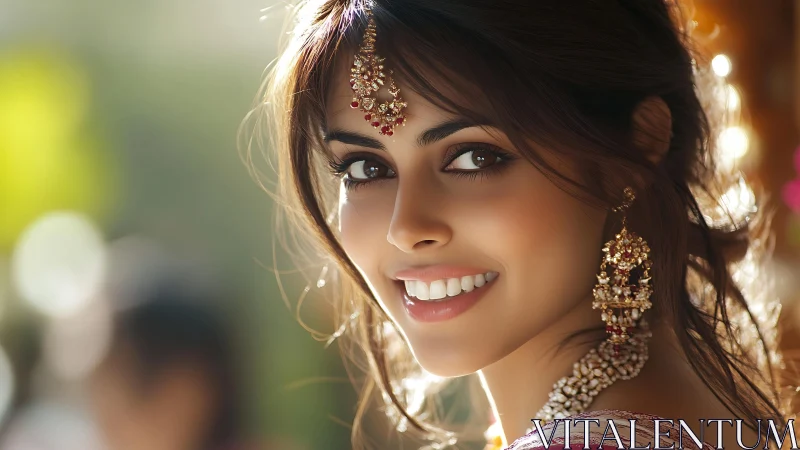 Portrait of woman in traditional jewelry and soft light.