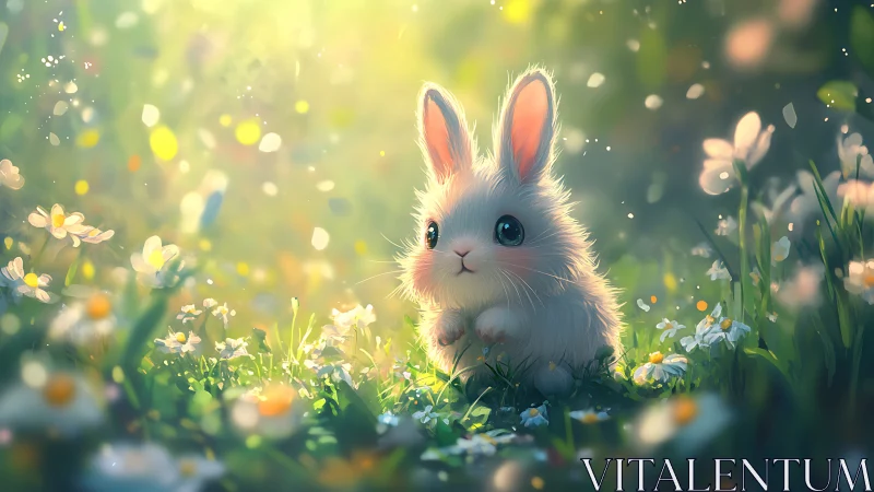 Soft-lit digital bunny study renders luminous spring meadow