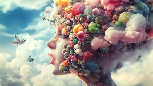 Surreal cloud-borne portrait merges dreams, color and emotion