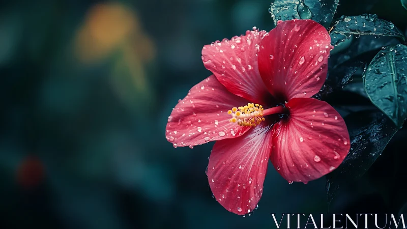Radiant Hibiscus Blooms with Dewdrops After Rain